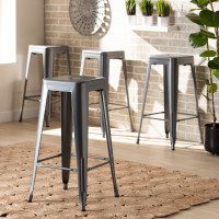 Baxton Studio AY-MC07-Dark Grey-BS Horton Modern and Contemporary Industrial Grey Finished Metal 4-Piece Stackable Bar Stool Set/